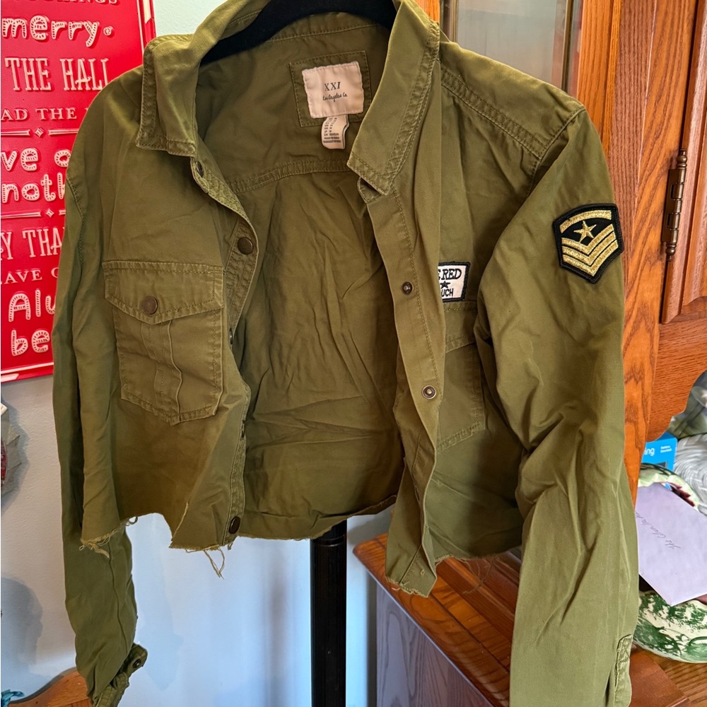 Forever 21 Olive Utility Jacket with Patch Details